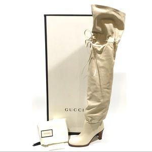 Gucci Lisa Over the Knee Leather Boots -Vintage White -US 7 -NIB